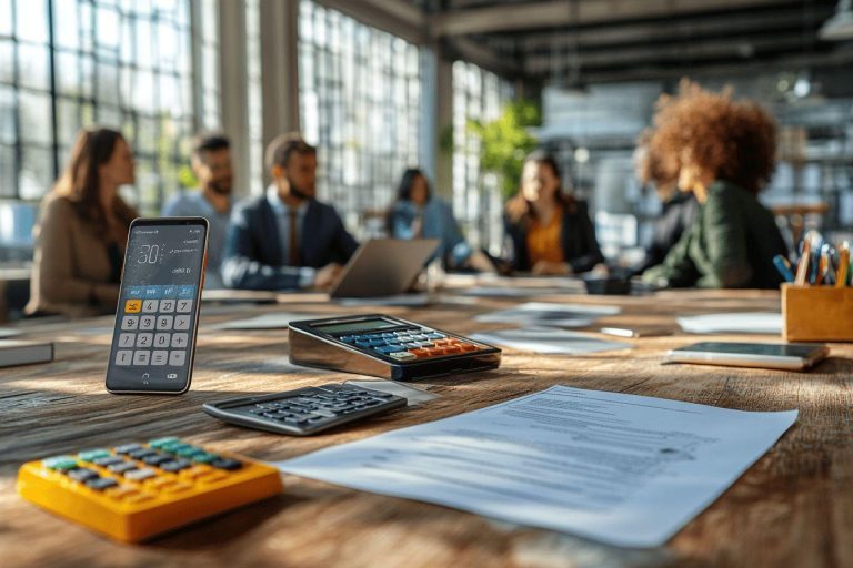 Calculatrices et documents sur table de réunion d'affaires
